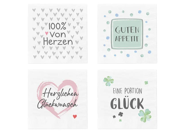Bunte Servietten mit Sprüchen, 4 Designs, 20er-Pack TK Gruppe® Grosshandel 