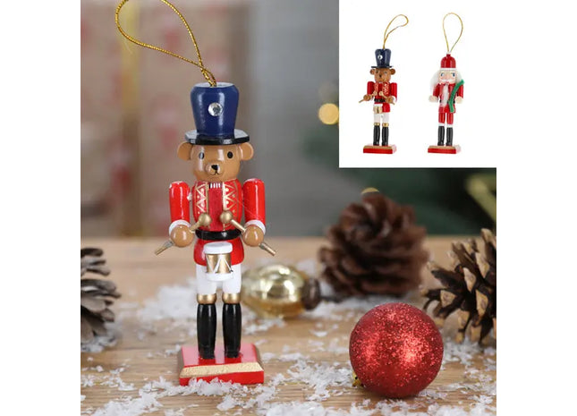 Bunte hängende Nussknacker-Dekorationen - Set von 2, 13cm Höhe - Weihnachtsbaumschmuck TK Gruppe® Grosshandel 