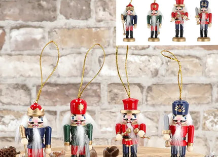 Bunte hängende Nussknacker-Dekorationen - Set von 4, 8cm Höhe - Weihnachtsschmuck TK Gruppe® Grosshandel 