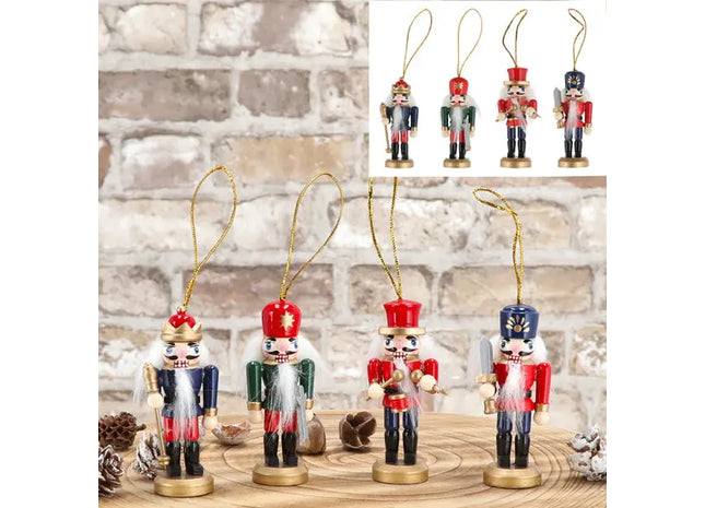 Bunte hängende Nussknacker-Dekorationen - Set von 4, 8cm Höhe - Weihnachtsschmuck TK Gruppe® Grosshandel 
