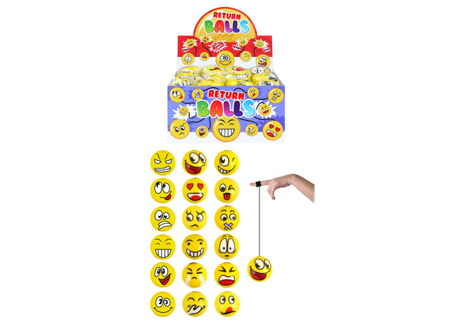 Bunter Rückprallball Mit Gesicht, 6 cm Durchmesser, 18Er-Pack, Sortiert TK Gruppe® Grosshandel 