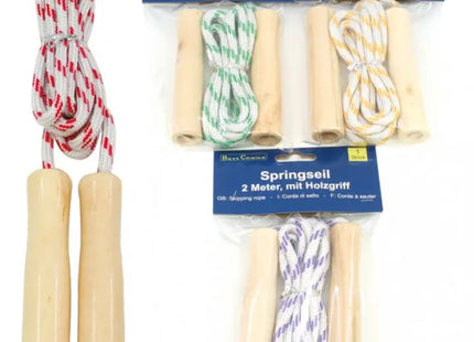 Buntes Springseil 2m mit Holzgriffen, Verschiedene Farben, in Polybeutel - Aktiver Spaß TK Gruppe® Grosshandel 