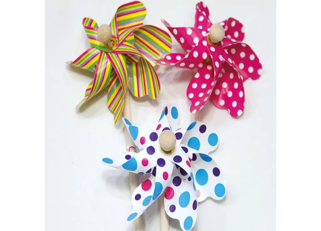 Buntes Windrad mit breitem Holzgriff, 12x12x30cm TK Gruppe® Grosshandel 