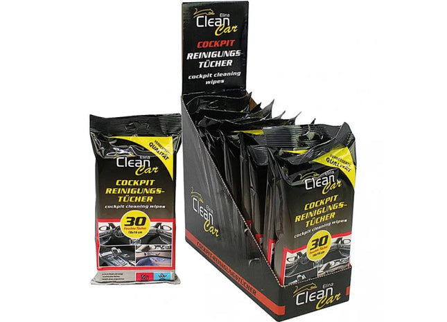 CLEAN Car Cockpit-Feuchttücher, 30 Stück, 18x16cm, Schnelle Innenreinigung TK Gruppe® Grosshandel 