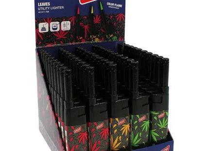 COBIA Leaves Feuerzeug mit buntem Flammenmuster, im Verkaufsdisplay TK Gruppe® Grosshandel 