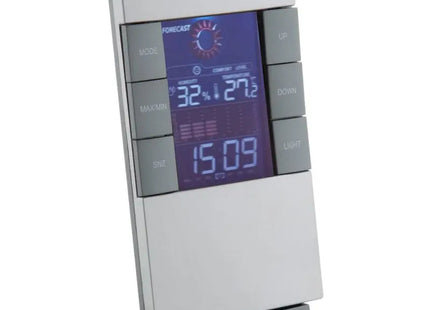 California Wetterstation - Silber und Schwarz Thermometer, Hygrometer und Uhr für Innenräume TK Gruppe® Grosshandel 