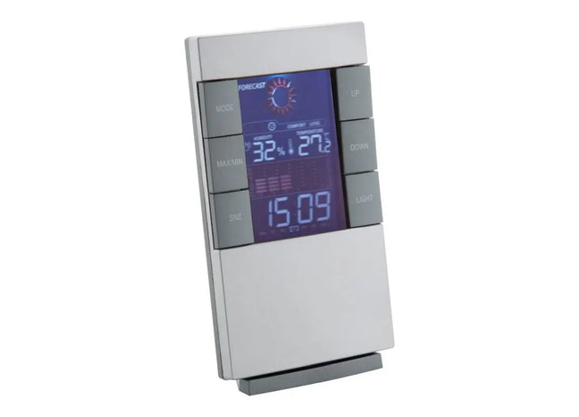California Wetterstation - Silber und Schwarz Thermometer, Hygrometer und Uhr für Innenräume TK Gruppe® Grosshandel 
