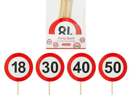 Celebration Picks, Circular Birthday Theme, 6-Pack, 4 per Set, Around 26cm Length TK Gruppe® Grosshandel 