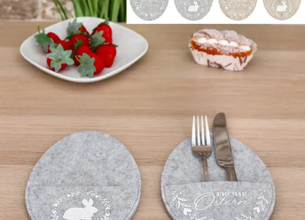 Charmante Bestecktasche - Filz Osterei Design, 4er Set | Festliche Utensilientaschen, ca. 22x14cm TK Gruppe® Grosshandel 