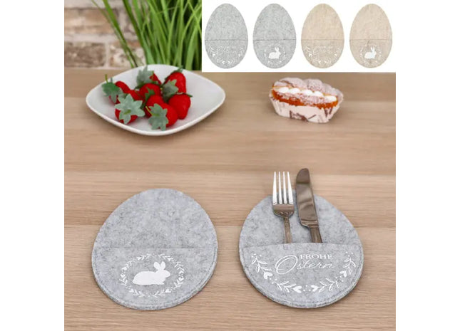 Charmante Bestecktasche - Filz Osterei Design, 4er Set | Festliche Utensilientaschen, ca. 22x14cm TK Gruppe® Grosshandel 