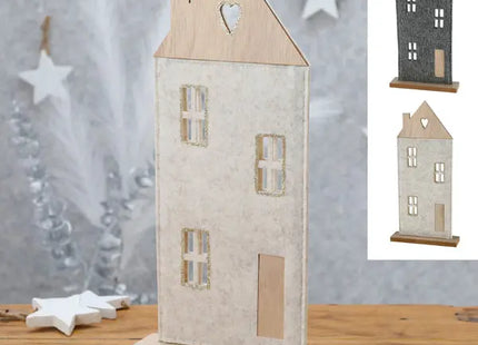 Charmante Filz-Haus Aufsteller auf Holzfuß, 36cm Höhe, 2er Set - Dekorative Wohnakzente TK Gruppe® Grosshandel 
