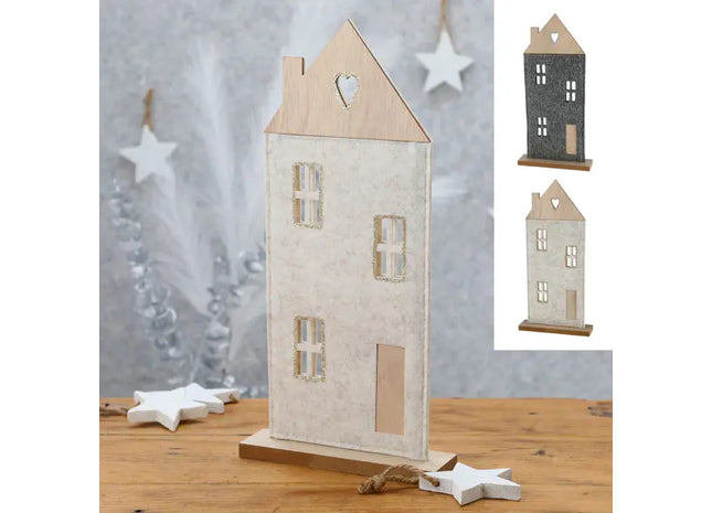 Charmante Filz-Haus Aufsteller auf Holzfuß, 36cm Höhe, 2er Set - Dekorative Wohnakzente TK Gruppe® Grosshandel 