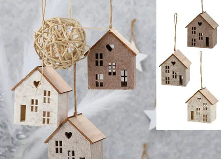 Charmante Filz-Haus Hänger mit Holzdach, 8,5cm Höhe, 3er Set - Festliche Wohnaccessoires TK Gruppe® Grosshandel 