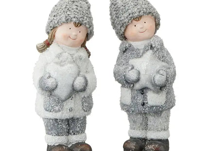 Charmante Winterkinder-Figuren, Set aus 2, groß, ca. 21 cm hoch - Weihnachtsdeko Highlight TK Gruppe® Grosshandel 