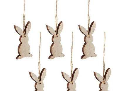 Charmanter Hänger Hase, natur, 6er Set, ca. 9 cm Höhe – Dekorative Osteranhänger TK Gruppe® Grosshandel 