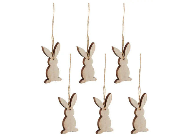 Charmanter Hänger Hase, natur, 6er Set, ca. 9 cm Höhe – Dekorative Osteranhänger TK Gruppe® Grosshandel 