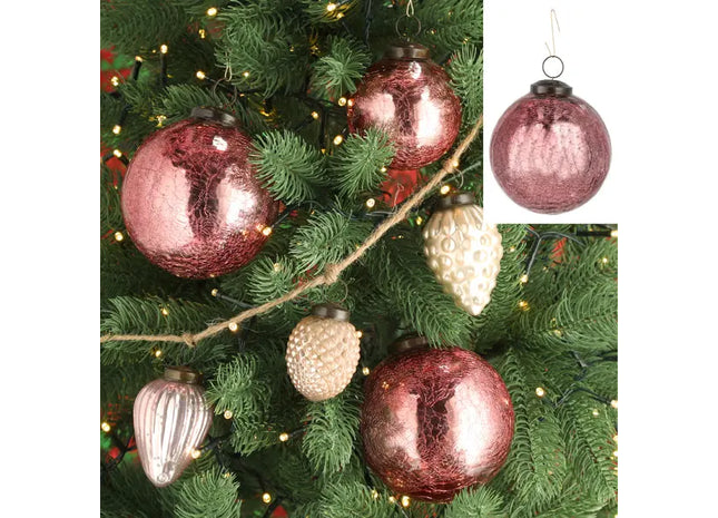 Christbaumkugel Crackle-Effekt, pink, groß, ca. 10cm Durchmesser – Festlicher Baumschmuck TK Gruppe® Grosshandel 