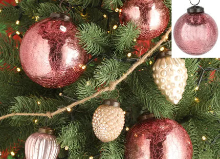 Christbaumkugel Crackle-Effekt, pink, klein, ca. 8cm Durchmesser – Weihnachtsdekoration Kugel TK Gruppe® Grosshandel 
