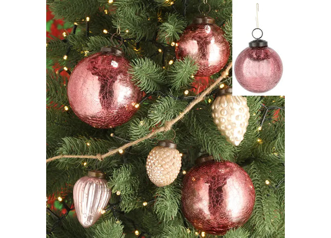 Christbaumkugel Crackle-Effekt, pink, klein, ca. 8cm Durchmesser – Weihnachtsdekoration Kugel TK Gruppe® Grosshandel 
