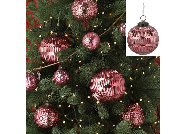 Christbaumkugel Ornament, pink, groß, ca. 10cm Durchmesser – Weihnachtskugel, festlicher Baumschmuck TK Gruppe® Grosshandel 