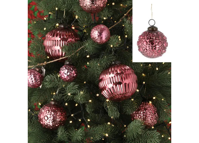 Christbaumkugel Ornament, pink, klein, ca. 8cm Durchmesser – Festlicher Weihnachtsschmuck TK Gruppe® Grosshandel 
