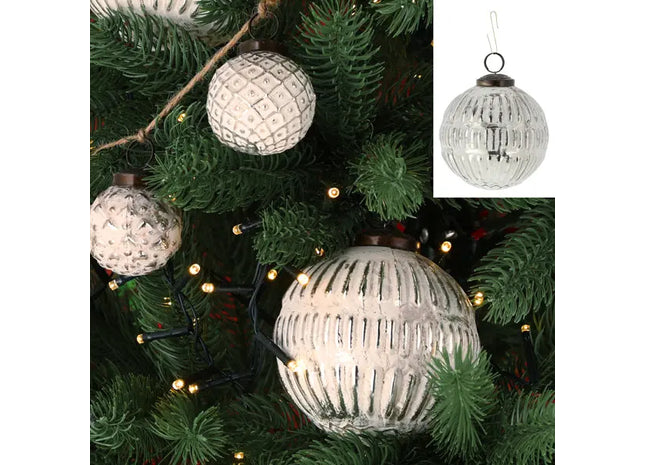 Christbaumkugel Ornament, weiß, groß, ca. 10cm Durchmesser – edler Weihnachtsbaumschmuck TK Gruppe® Grosshandel 