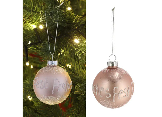 Christbaumkugel „Frohes Fest“, Rosa, Durchmesser ca. 6 cm TK Gruppe® Grosshandel 