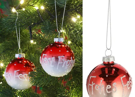 Christbaumkugel „Frohes Fest“, Rot-Weiß, Durchmesser ca. 6 cm TK Gruppe® Grosshandel 