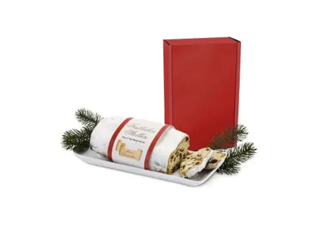 Christstollen in rotem Geschenkkarton – Weihnachtsgenuss TK Gruppe® Grosshandel 