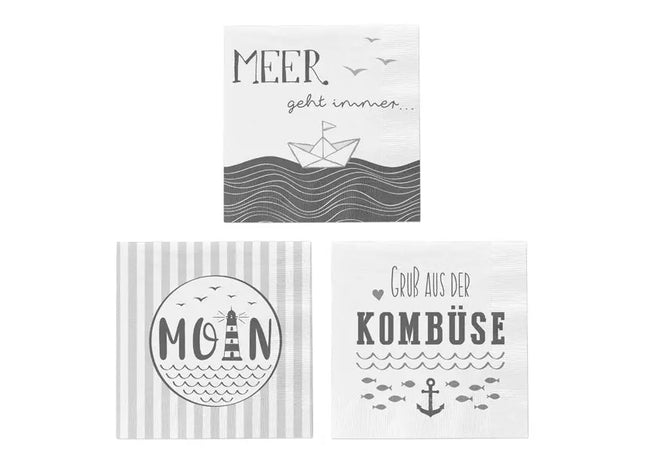 Coastal Theme Paper Napkins, 3-ply, Pack of 20: Seafaring Design Disposable Serviettes TK Gruppe® Grosshandel 