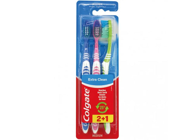Colgate 3er-Pack Zahnbürsten Extra Clean Medium, Effektive Mundpflege, Mehrfarbig TK Gruppe® Grosshandel 