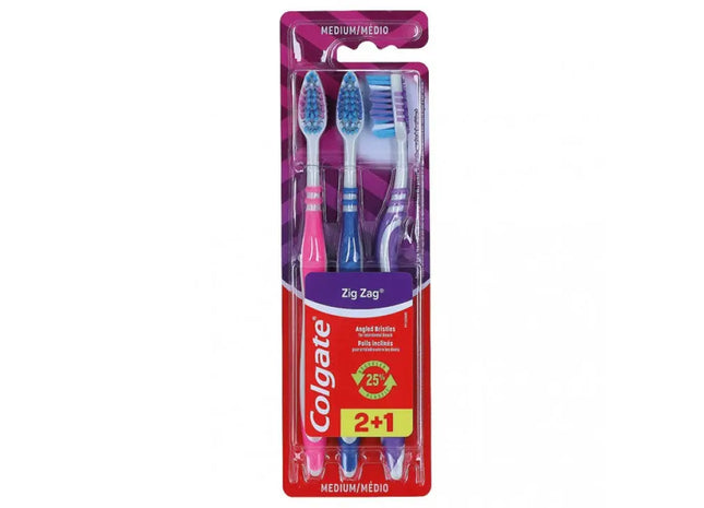 Colgate Zig Zag Mittelharte Zahnbürsten, 3er-Pack, Effektive Zahnpflege TK Gruppe® Grosshandel 