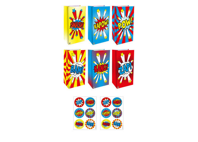 Comic-Tasche mit Aufklebern, 3 Designs, 13x25x8 cm, Set mit 3 Aufklebern TK Gruppe® Grosshandel 