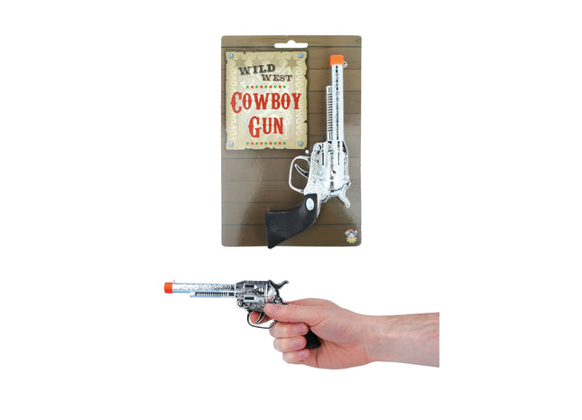 Cowboy-Pistole, Silber, 19 cm – klassische Spielzeugpistole für Kinder TK Gruppe® Grosshandel 
