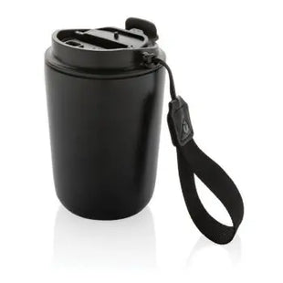 Cuppa Isoliertrinkbecher mit Umhängeband, RCS-Stahl, Schwarz TK Gruppe® Grosshandel 