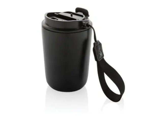 Cuppa Isoliertrinkbecher mit Umhängeband, RCS-Stahl, Schwarz TK Gruppe® Grosshandel 
