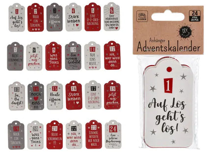 DIY Adventskalender-Anhänger mit Sprüchen, 24 Stück, 4,5x8 cm TK Gruppe® Grosshandel 