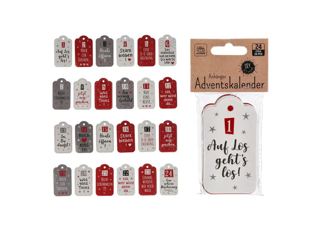 DIY Adventskalender-Anhänger mit Sprüchen, 24 Stück, 4,5x8 cm TK Gruppe® Grosshandel 