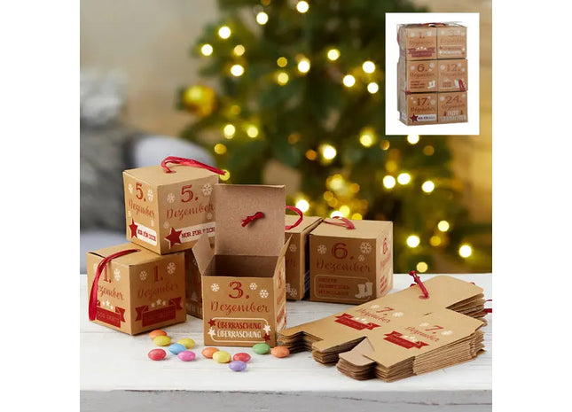 DIY Adventskalender Bastelset in Box, 24-teiliges Set - Kreativer Weihnachtscountdown TK Gruppe® Grosshandel 