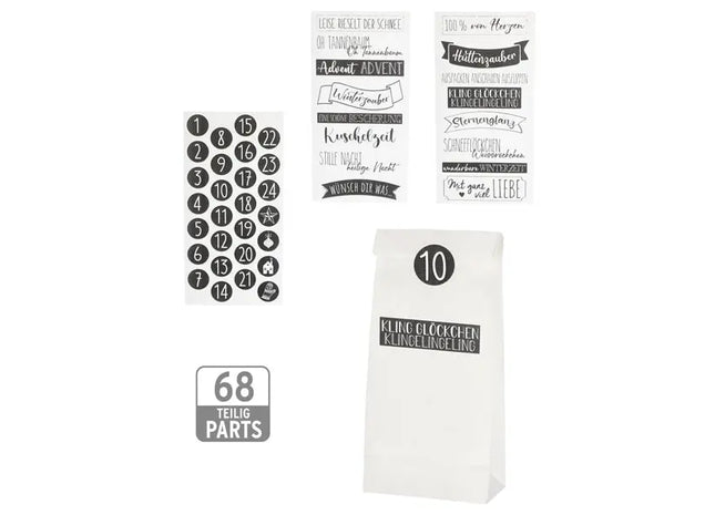DIY Adventskalender-Bastelset, Schwarz-Weiß, 68 Teile TK Gruppe® Grosshandel 