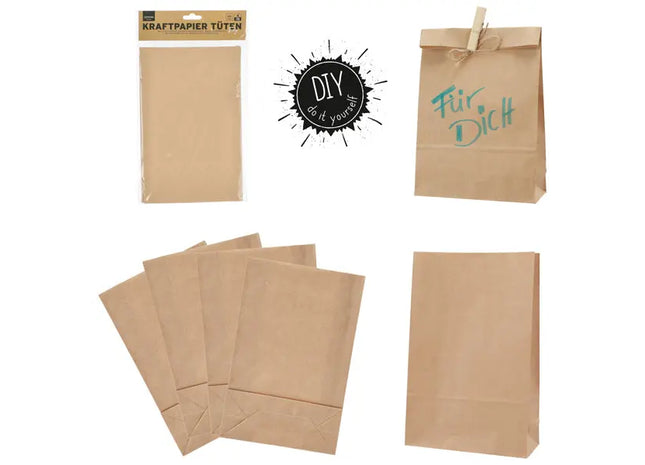 DIY Kraftpapier Tüten, 4er Pack, Vielseitig Einsetzbar, 17x26x7 cm TK Gruppe® Grosshandel 
