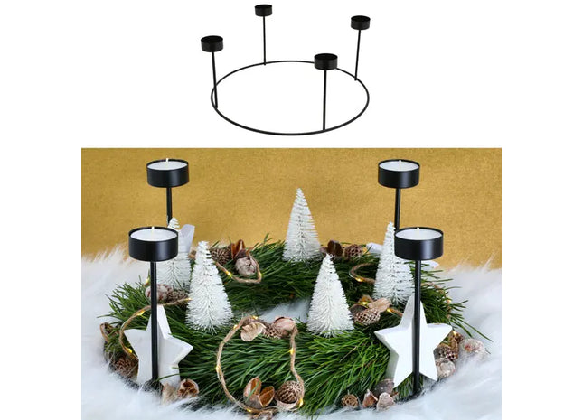 DIY Teelichthalter Adventskranz, Schwarz, ca. 33x15 cm - Kreatives Weihnachtsdekor TK Gruppe® Grosshandel 