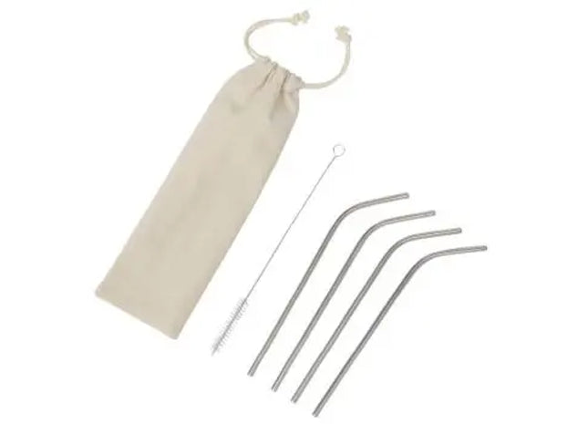 DRINK HAPPY Edelstahl-Strohhalm-Set in Silber: Freude am nachhaltigen Genuss TK Gruppe® Grosshandel 