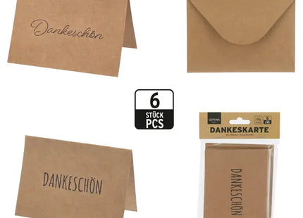 Dankeskarten aus Kraftpapier, 6er-Set, umweltfreundlich, ca. 13x9,5 cm TK Gruppe® Grosshandel 