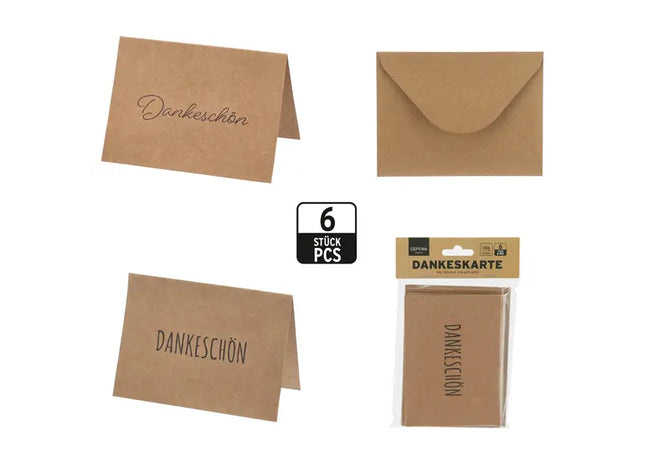 Dankeskarten aus Kraftpapier, 6er-Set, umweltfreundlich, ca. 13x9,5 cm TK Gruppe® Grosshandel 