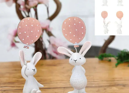Deko-Set Hase mit Luftballon, 2 Stück, 12,5 cm Hoch - Verspielte Tischdekoration TK Gruppe® Grosshandel 
