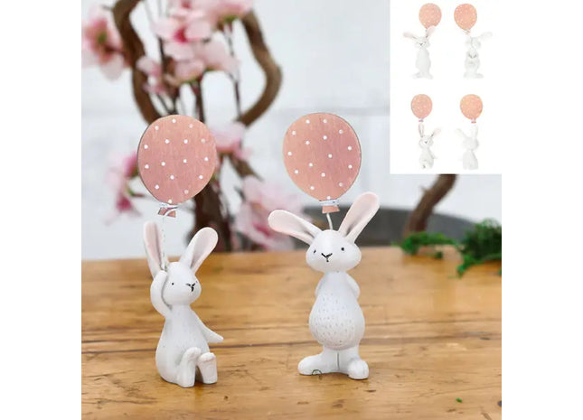 Deko-Set Hase mit Luftballon, 2 Stück, 12,5 cm Hoch - Verspielte Tischdekoration TK Gruppe® Grosshandel 