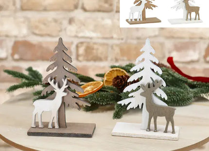 Deko Tanne m. Hirsch, 2er-Set, klein, 15cm - Charmante Winterdekoration TK Gruppe® Grosshandel 