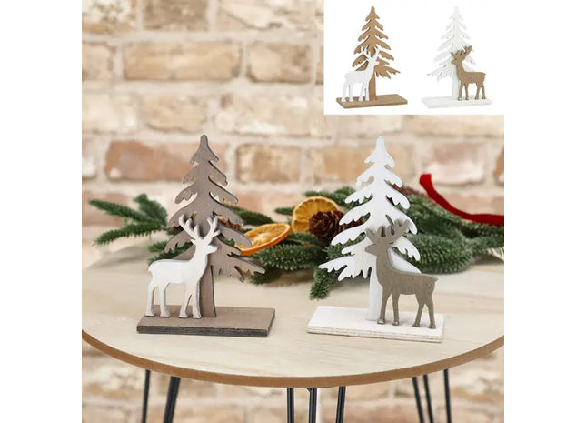 Deko Tanne m. Hirsch, 2er-Set, klein, 15cm - Charmante Winterdekoration TK Gruppe® Grosshandel 
