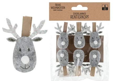 Dekoklammer Rentierkopf Filz, 6er-Set – Festliche Filzklammern | Stilvolle Weihnachtsdeko TK Gruppe® Grosshandel 